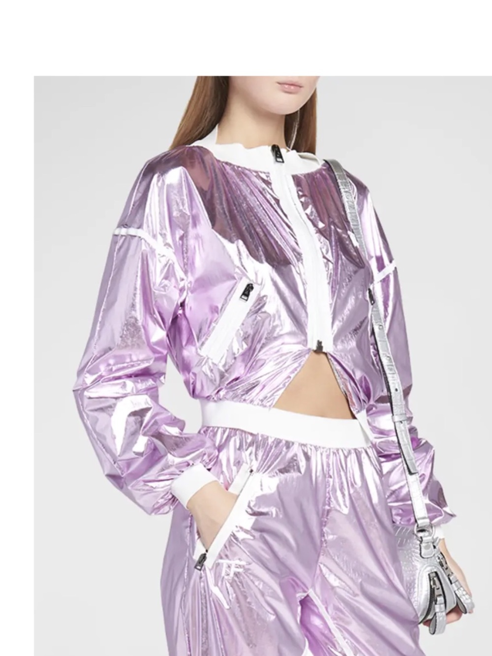 Tom Ford NEW SET Metallic Crop Nylon Lavender Bomber Jacket & pants, $4180 L/46